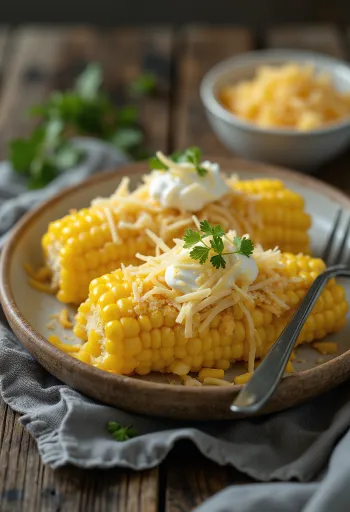 Elote sajttal – friss kukorica sajttal és tejföllel tálalva