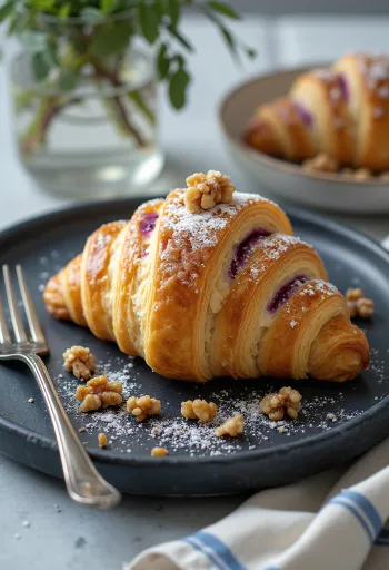 Fügekrémes croissant tálalva