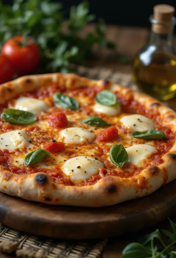 Füstölt mozzarella Margherita pizza tálalva