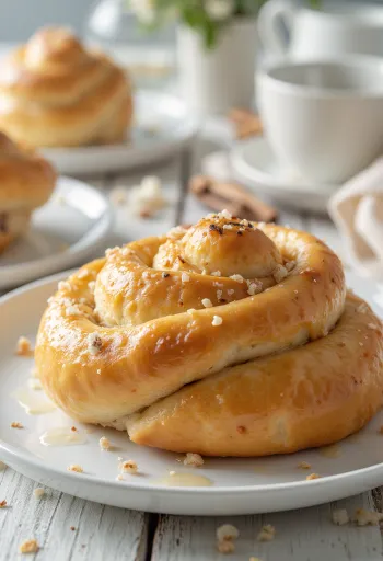 Kanelbulle vaníliás töltelékkel, friss és aranybarnára sült fahéjas csigák