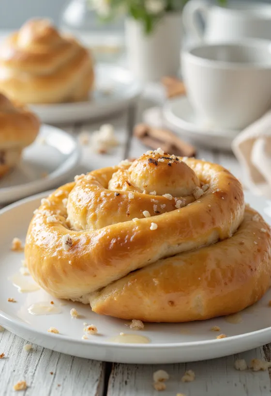 Kanelbulle vaníliás töltelékkel, friss és aranybarnára sült fahéjas csigák
