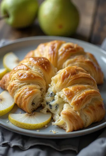 Kéksajtos croissant tálalva