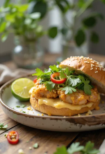 Kókuszos-Chilis Burger tálalva