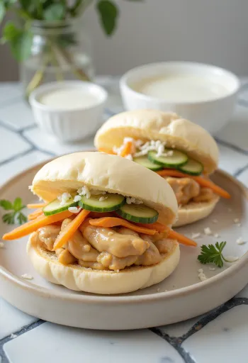 Kókusztejes csirkés bao bun tálalva