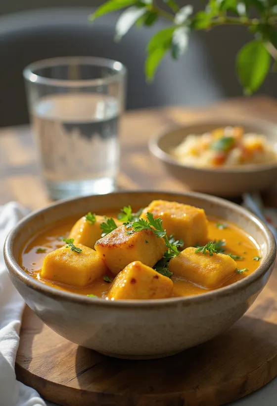 Korma tofuval, krémes és fűszeres indiai étel
