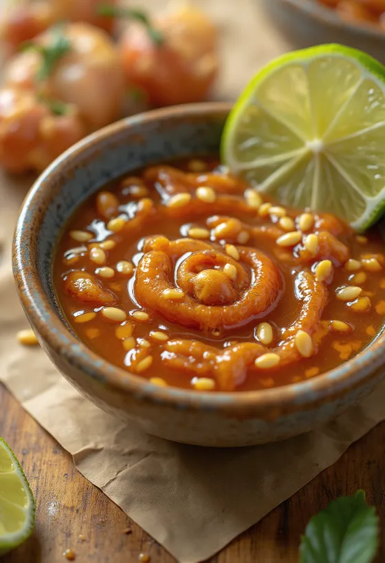 Mézes szezámos lime chili szósz tálalva