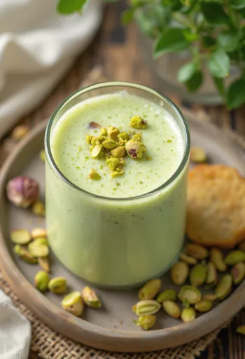 Pisztáciás lassi, krémes joghurttal és friss lime-mal, rózsavíz ízesítéssel
