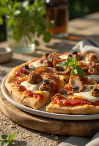 Erdei gombás pizza füstölt szalonnával és mozzarellával