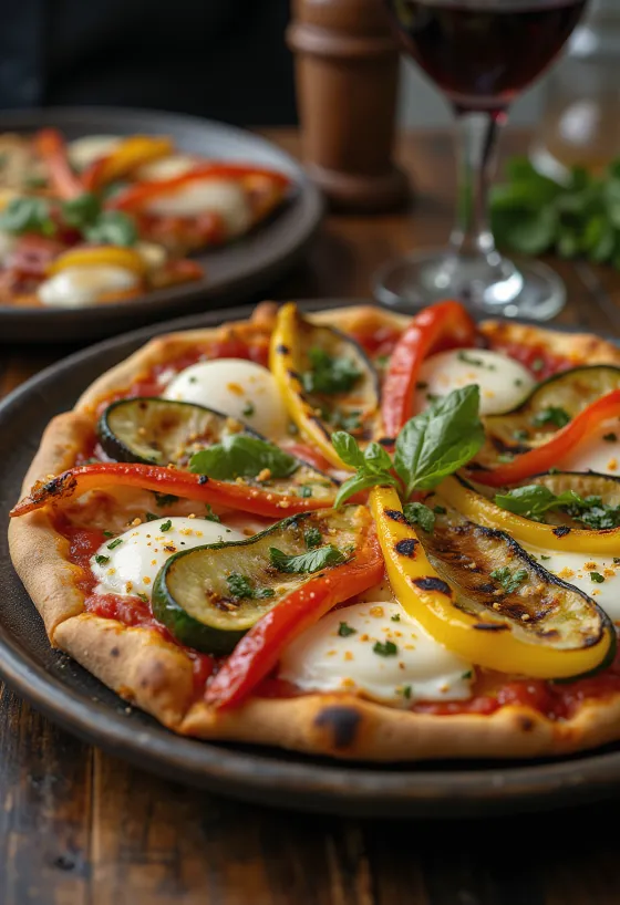 Pizza alla Griglia Vegetale grillezett zöldségekkel és mozzarellával