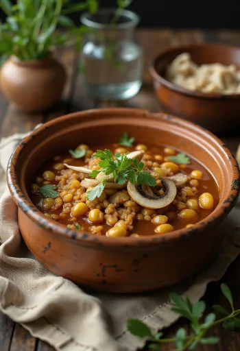 Pozole con setas tálalva lime-mal, korianderrel és friss zöldhagymával