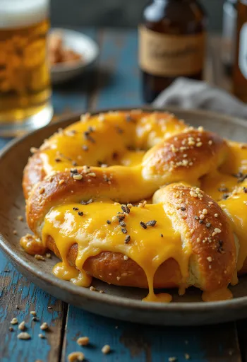 Friss, házi készítésű sajtos pretzel, ropogós és aranybarna