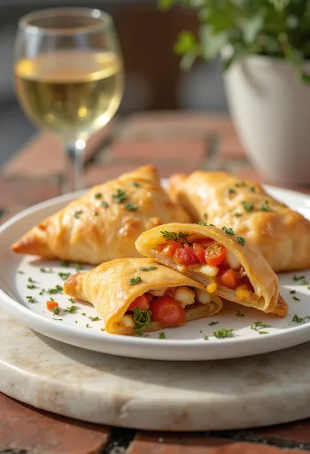 Sült paradicsomos és mozzarellás samosa tálalva