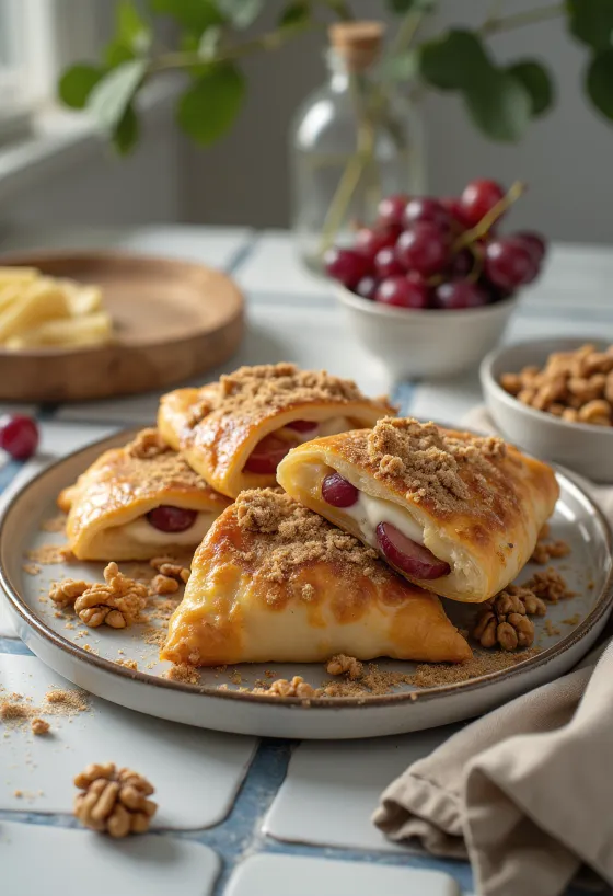Szőlős-diós calzone tálalva