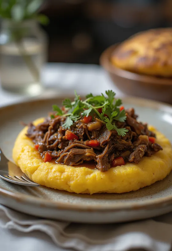 Arepa con Carne de Res koreai stílusú étel tálalva