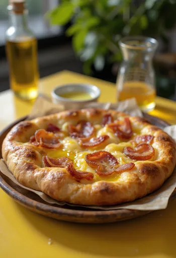 Baconös és lilahagymás focaccia tálalva
