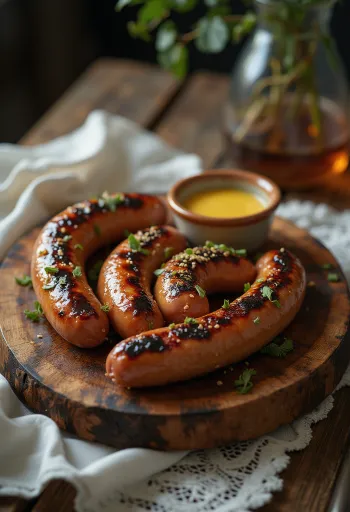 BBQ grillezett kolbász tálalva