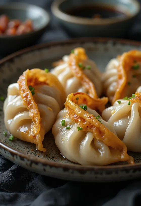 Char Siu Gyoza tálalva BBQ szósszal