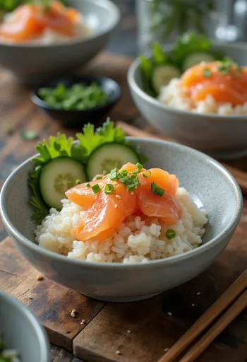 Chirashi tál füstölt halakkal és friss zöldségekkel tálalva