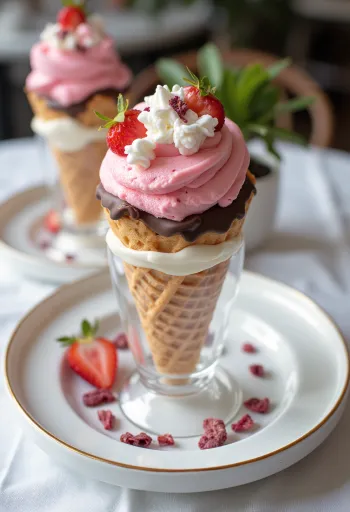 Cornetto Love fagylalt epres töltelékkel és ropogós csokoládé bevonattal tálalva