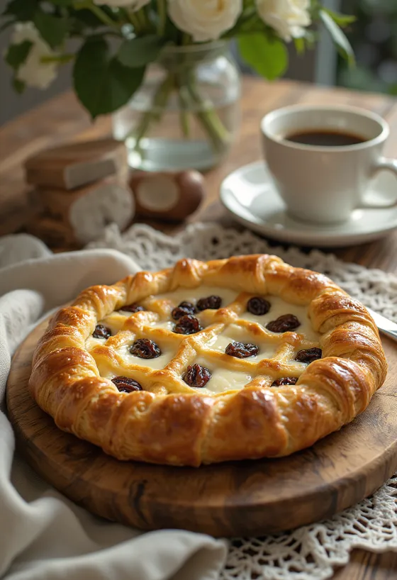 Crostata ricottával és mazsolával, baracklekvárral a tetején