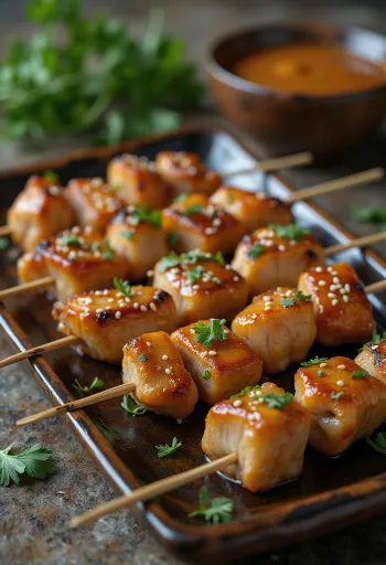 Csirke Satay, grillen sült csirkehús mogyoróvajas pácban