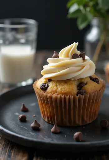 Csokidarabos cupcake tálalva