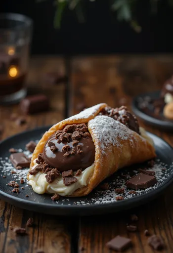 Csokoládékrémes cannoli tálalva