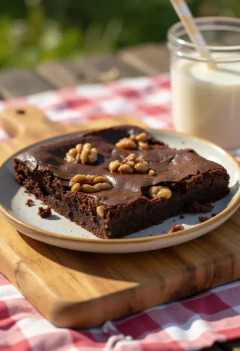 Diós csokoládé brownie szeletelve, ropogós diódarabokkal