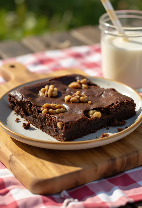 Diós csokoládé brownie szeletelve, ropogós diódarabokkal