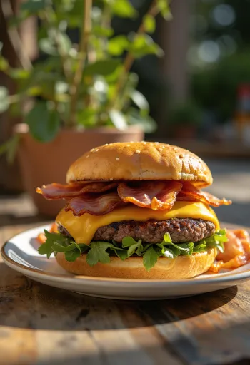 Dupla baconös sajtos hamburger két szaftos húspogácsával és extra cheddar sajttal