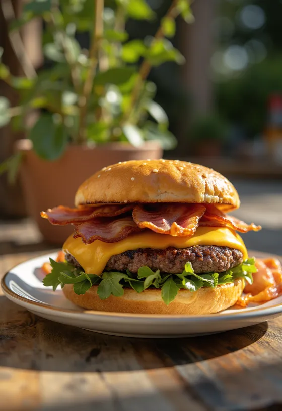 Dupla baconös sajtos hamburger két szaftos húspogácsával és extra cheddar sajttal