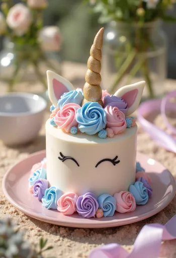 Egyszarvú torta színes tortalapokkal és fondant díszítéssel