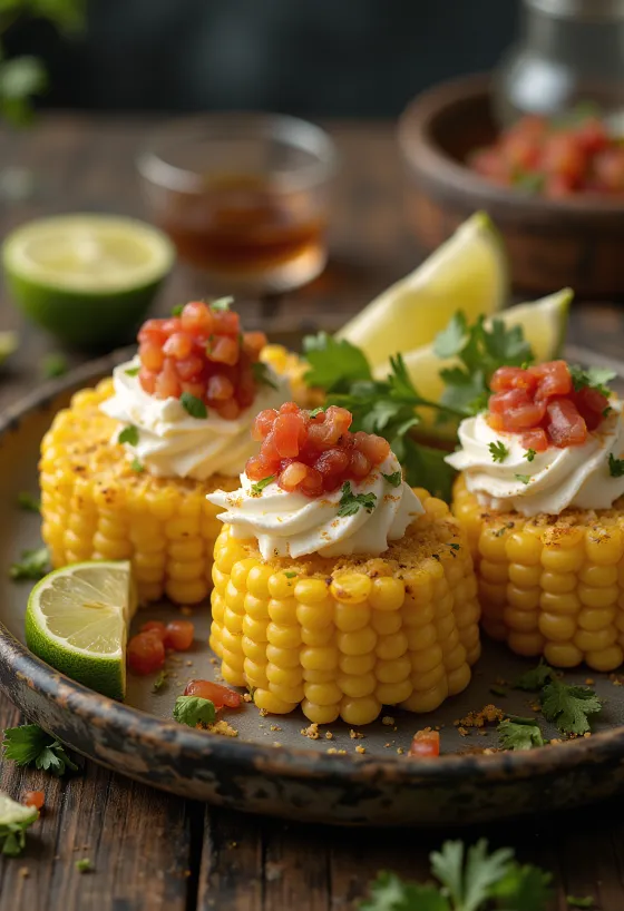 Elote salsával – friss kukorica salsa szósszal, tejföllel és korianderrel tálalva