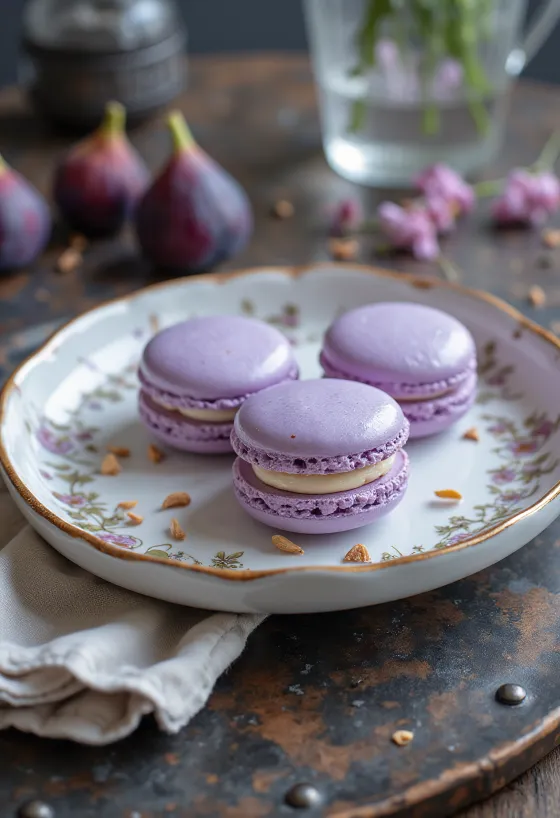 Fügekrémes macaron tálalva