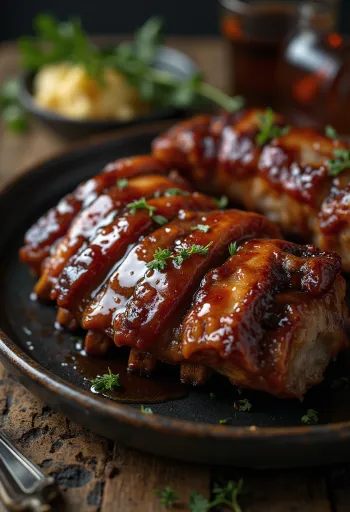 Füstölt BBQ oldalas bourbon szósszal tálalva