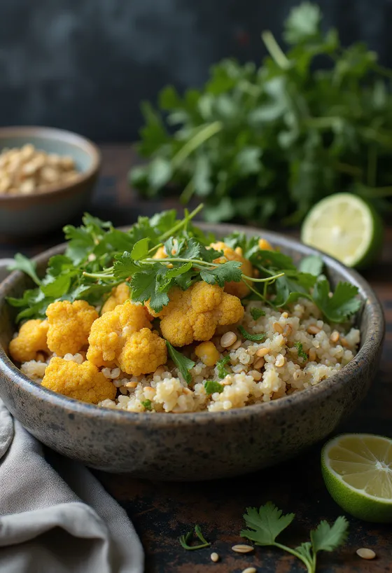 Karfiolos quinoa Buddha-tál lime-mal