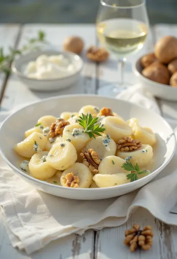 Kéksajtos gnocchi tálalva