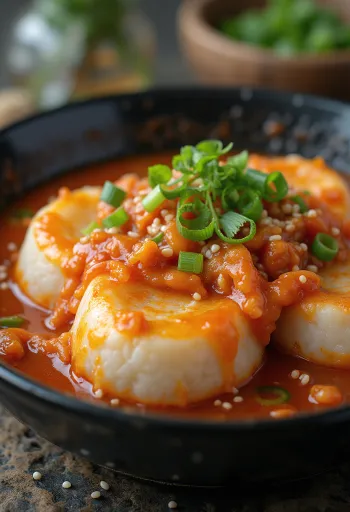 Kimchi Tteokbokki, koreai rizstorta kimchivel és fűszeres szósszal
