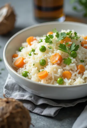 Kókusztejes Pulao tálalva