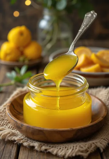 Kurkuma ízesítésű ghee üvegben, friss kurkumával díszítve