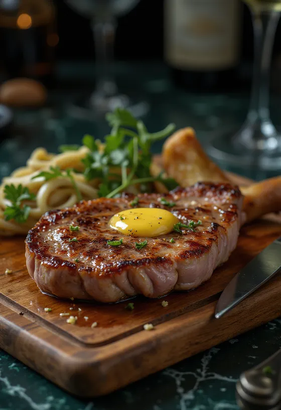 Tarja steak tálalva sült burgonyával és zöldségekkel