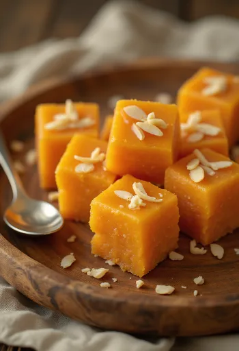 Sárgarépás Barfi, mandulával és sáfrányos ízzel tálalva