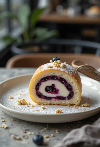 Bolo de rolo dióval szeletelve, frissen tálalva