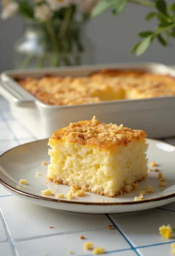 Cassava Cake vaníliával és kókuszreszelékkel tálalva