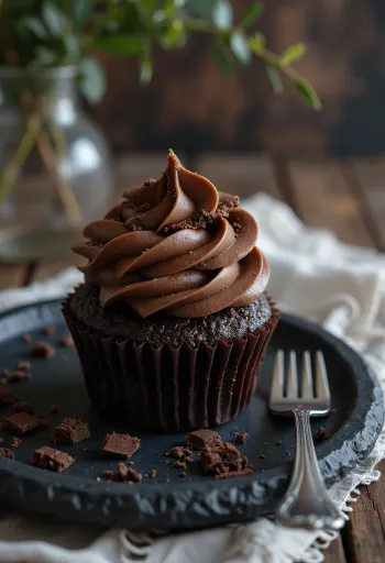 Csokoládékrémes cupcake tálalva