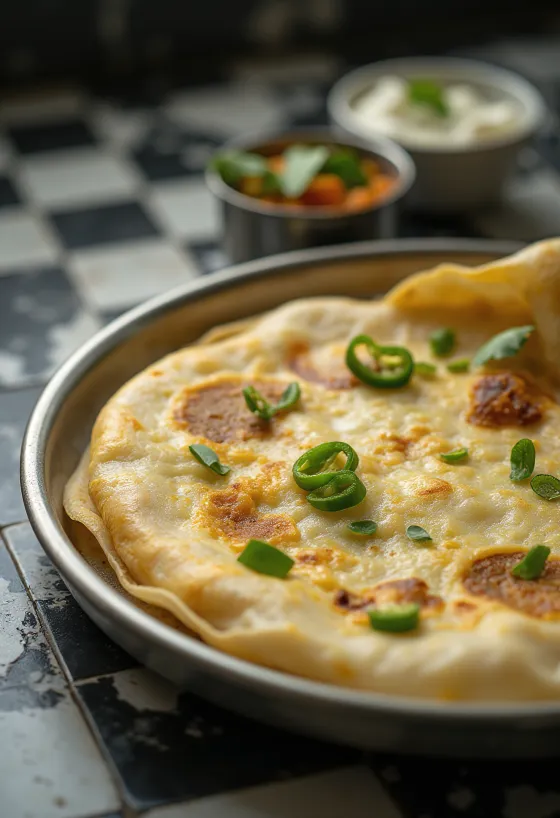 Curd dosa frissen, ropogósra sütve, joghurttal tálalva