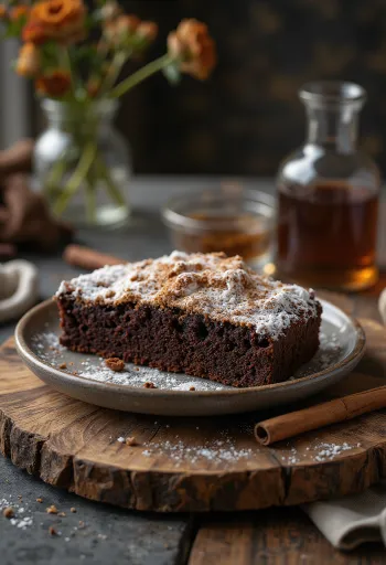 Fahéjas-csokoládés torta porcukorral megszórva