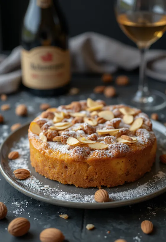 Gesztenyés-mandulás torta tálalva