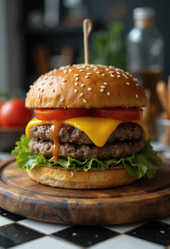 Hamburger tálalva sült krumplival és friss salátával