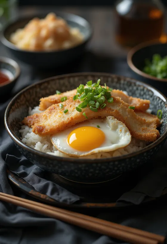 Katsu Don japán rántott sertéshús rizzsel tálalva